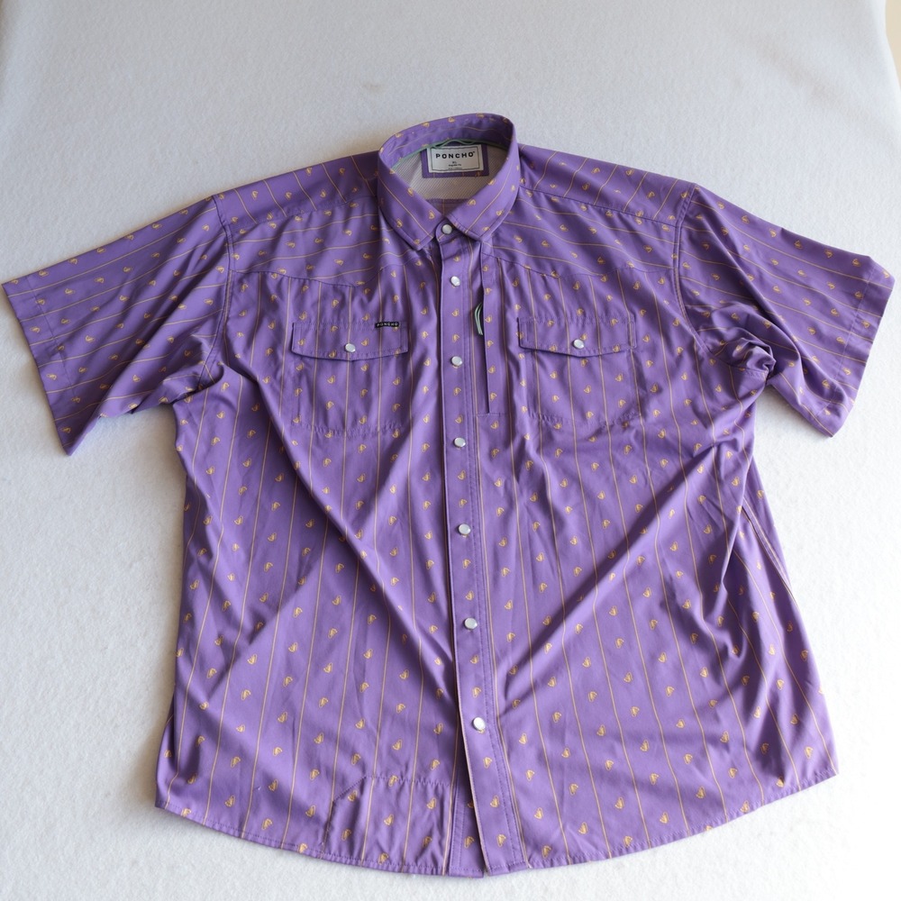 Poncho Mens XL Regular Fit Purple Short Sleeve Snap The Hoodoo Crawfish Shirt - Picture 3 of 11